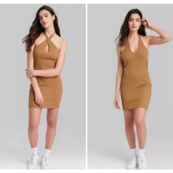 Wild Fable Convertable Straps Ribbed Bodycon Cognac Dress XL New with tags - Picture 1 of 4